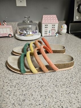 Charlotte Stone Multicolor Suede Strappy Cork Slide Sandals